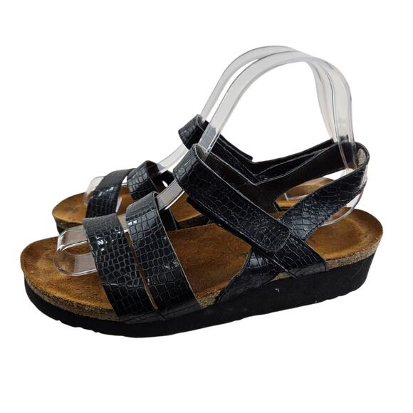 Naot Kayla Sandals Womens 8 8.5 39 Black Reptile Embossed Adjustable Straps - Picture 6 of 11